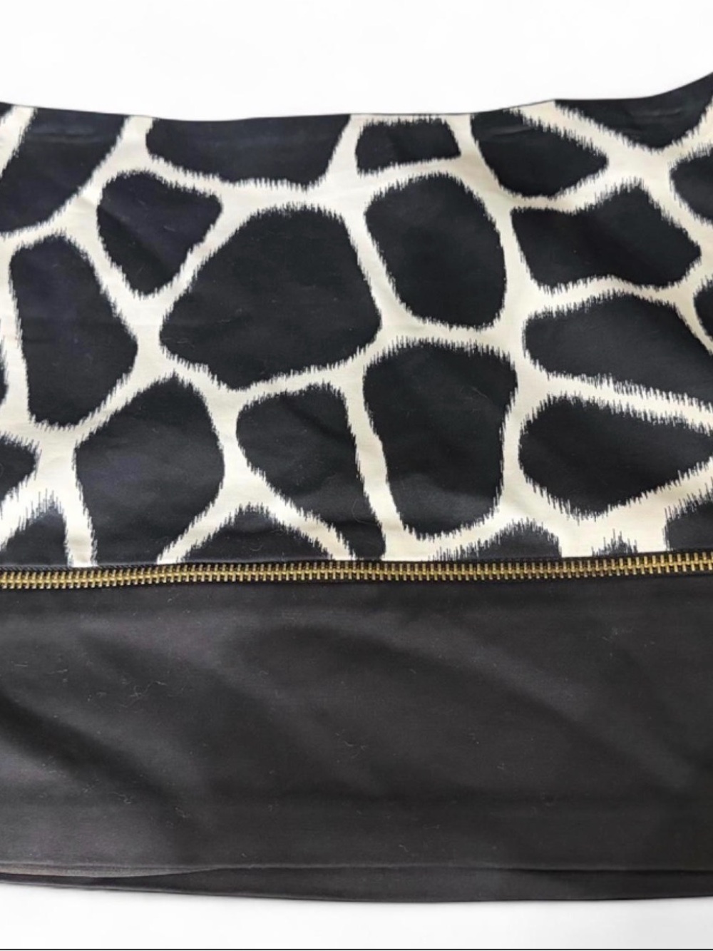 Michael Kors Black White Animal Giraffe Print Mini Skirt w/ Faux Leather Sz 10